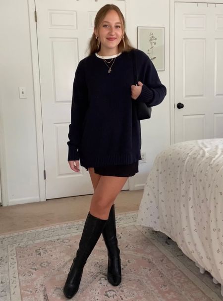 exact skirt is aritzia and sweater is the briana sweater in navy from brandy melville 