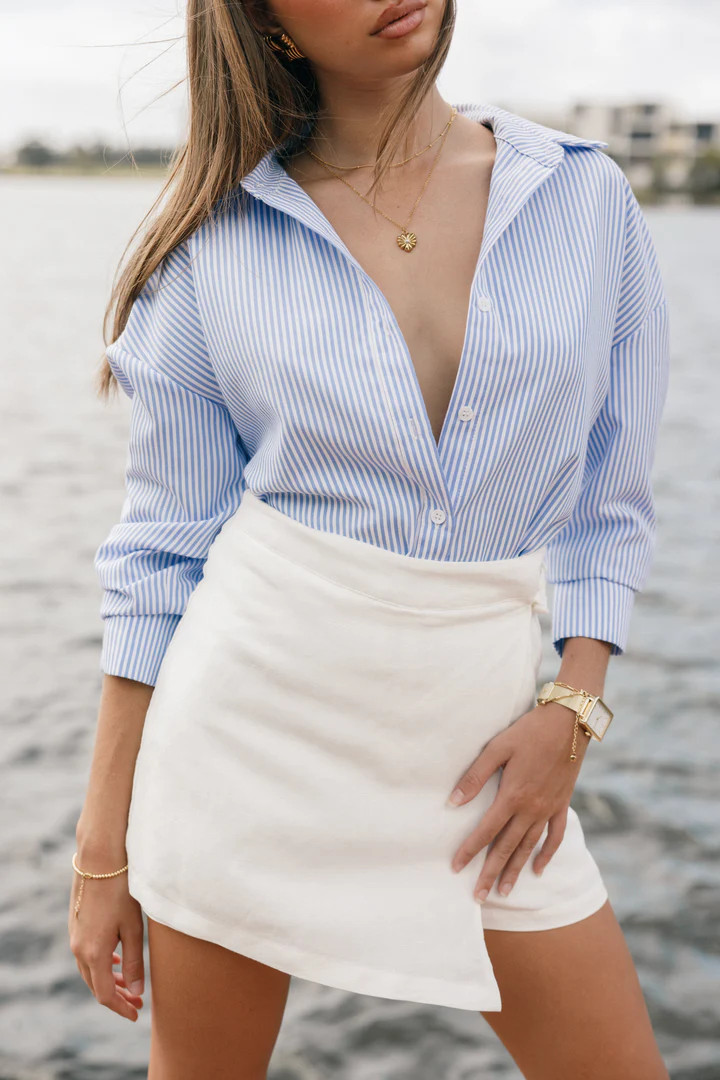 Murphy Button Up Long Sleeve Top - Blue Stripe | Petal & Pup (AU)