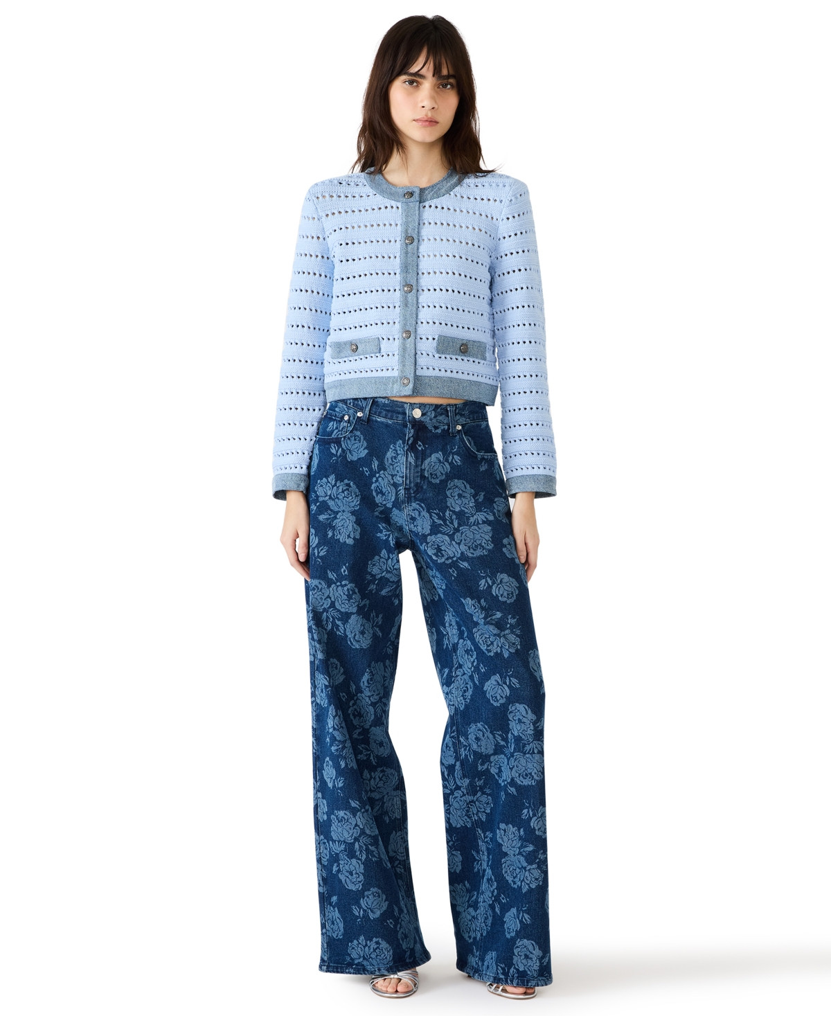 Steve Madden Women's Crewneck Cassette Cardigan Sweater - Baby Blue | Macy's