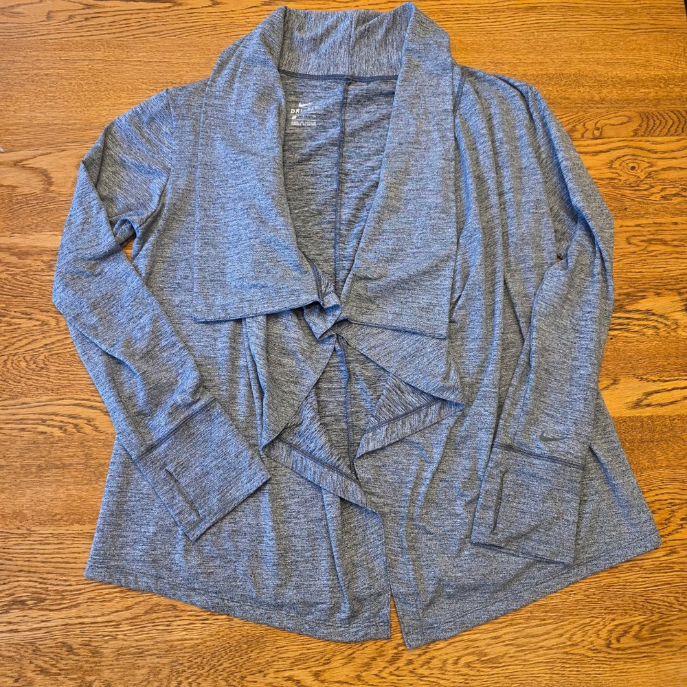 Nike S Dri-FIT Womens Heather Grey Waterfall Yoga Cardigan Long Sleeve Thumbhole | Poshmark