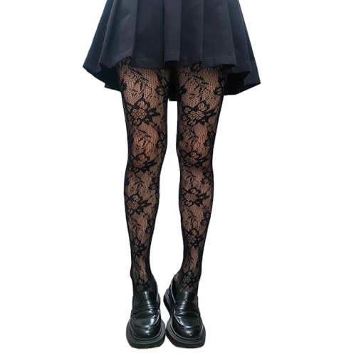 MIREAZW Women's High Waist Patterned Tights Fishnet Stockings For Women Sexy Lace Goth Tights Pantyhose For Halloween Black Allover Flower | Amazon (US)