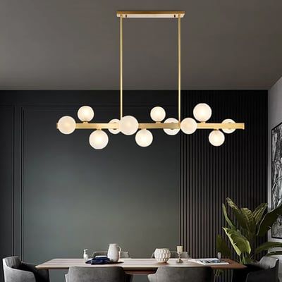 Modern Gold Island Light Fixture for Kitchen 9-Light Linear Chandelier Glass Shade-Homary | Homary