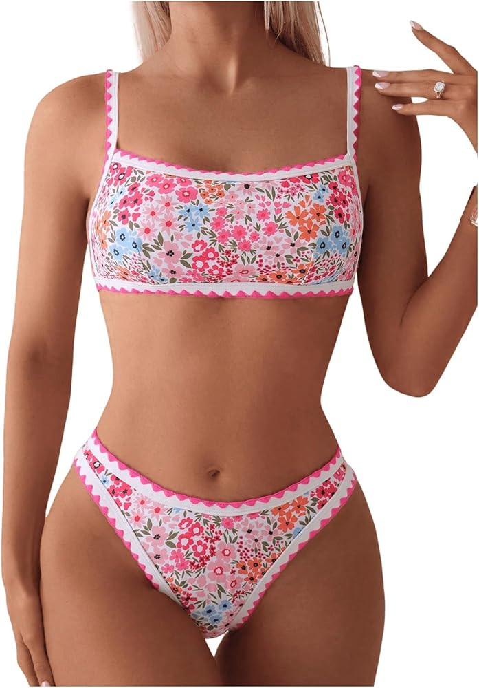 SOLY HUX Bathing Suit for Women Two Piece Floral Print Tie Back Swimsuit Bikini Sets | Amazon (US)