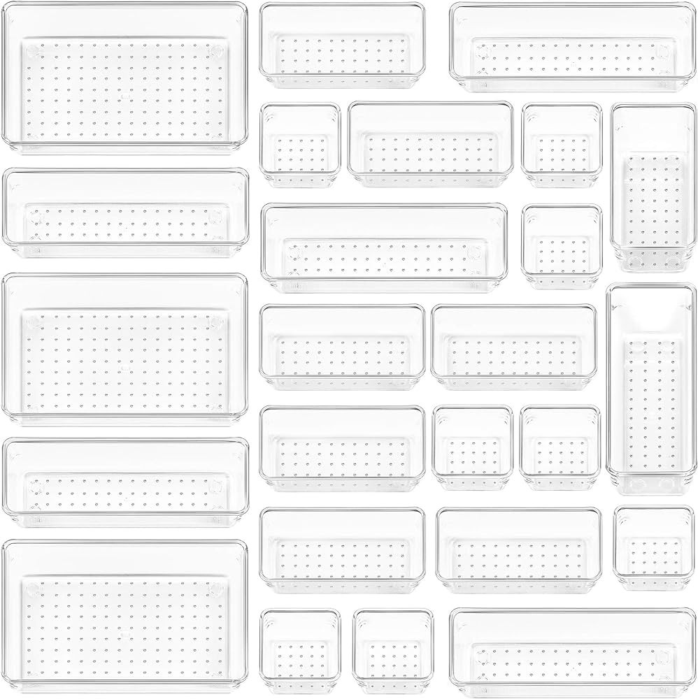 Vtopmart 25 PCS Clear Plastic Drawer Organizers Set, 4-Size Versatile Bathroom and Vanity Drawer ... | Amazon (US)