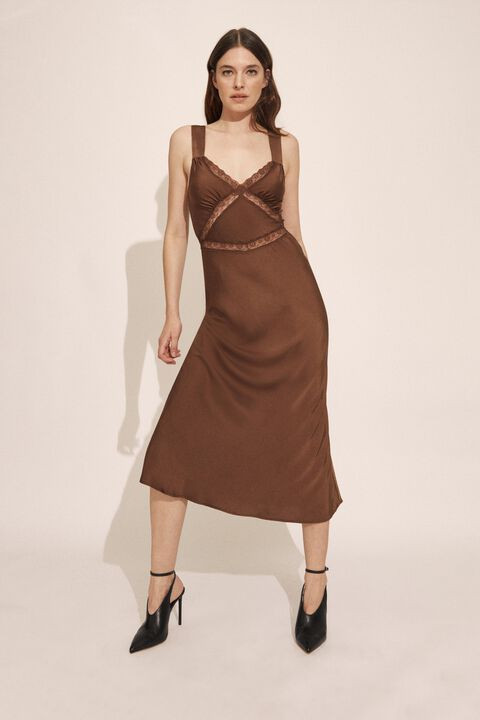 Emory Lace Slip Dress in Chocolate | Bardot AU
