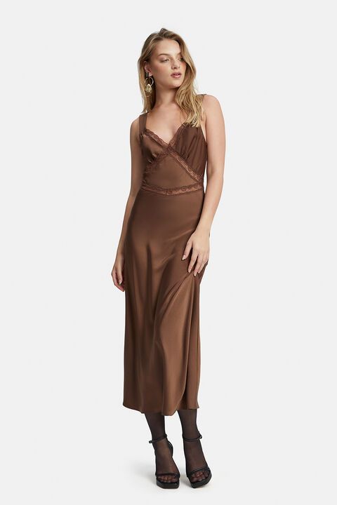 Emory Lace Slip Dress in Chocolate | Bardot AU