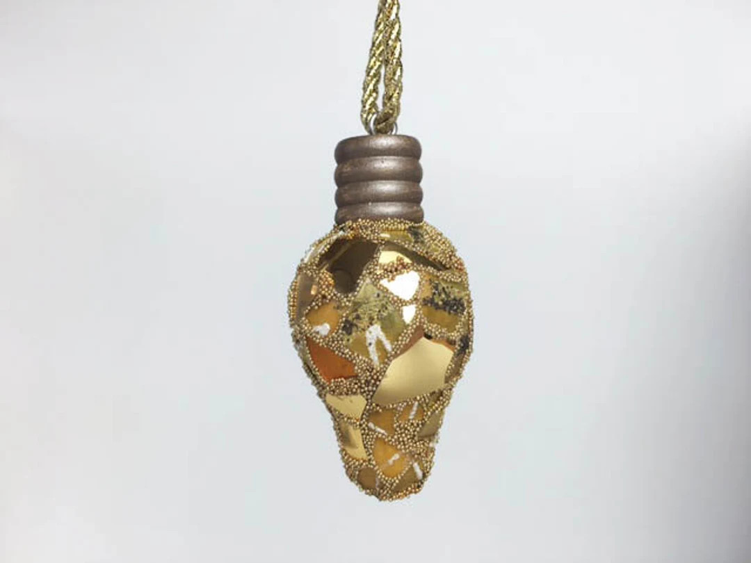 Gold Mosaic Christmas Lightbulb Ornament Glass Ornament - Etsy | Etsy (US)