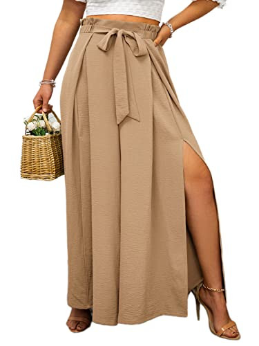 Simplee Women's Casual Split Wide Leg Pants High Waist Palazzo Flowy Beach Pants Summer Boho Loun... | Amazon (US)