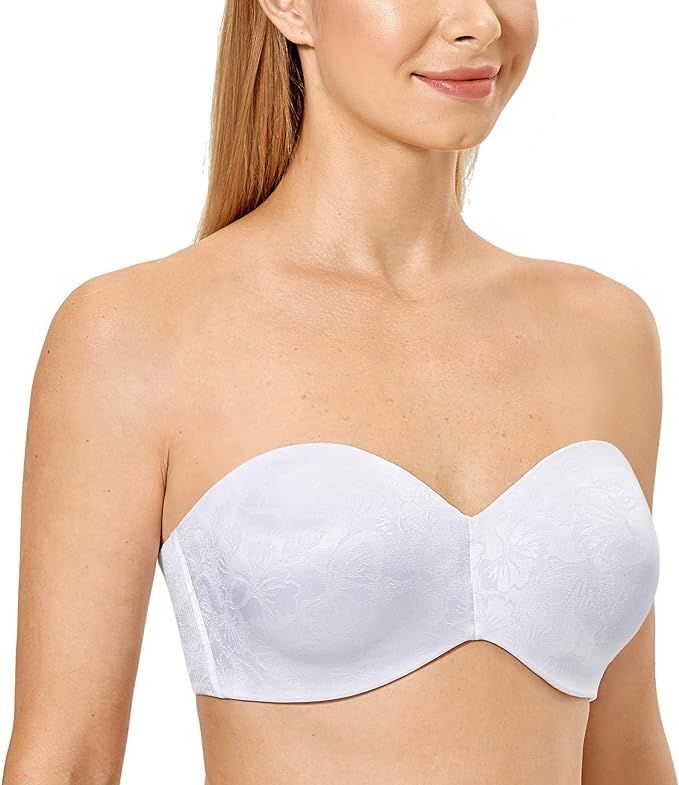 DELIMIRA Women's Strapless Bra for Large Bust Unlined Underwire Jacquard Minimizer | Amazon (US)