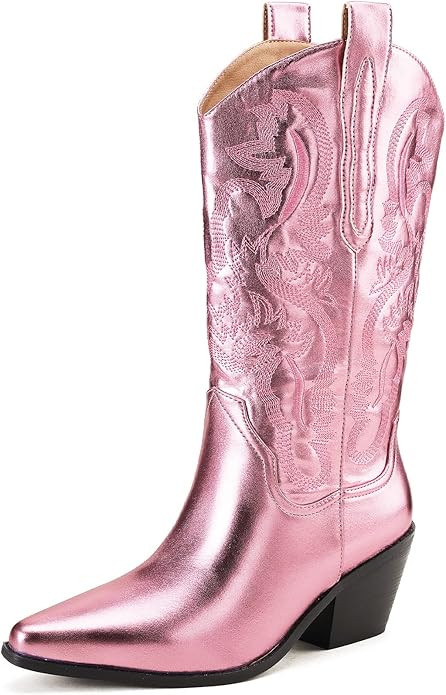 Dsevht Cowboy Boots for Women Round Pointed Toe Western Boots Block Chunky Heel Cowgirl Boots Mid... | Amazon (US)