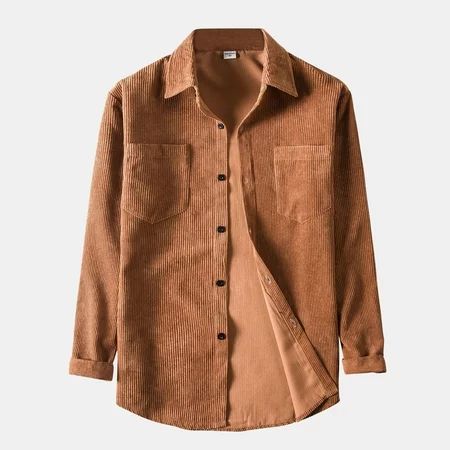 Aayomet Mens Shirts Men S Casual Solid Color Corduroy Shirt Long-Sleeved Lapel Shirt Casual Lapel Button Up Shirt Men Brown M | Walmart (US)