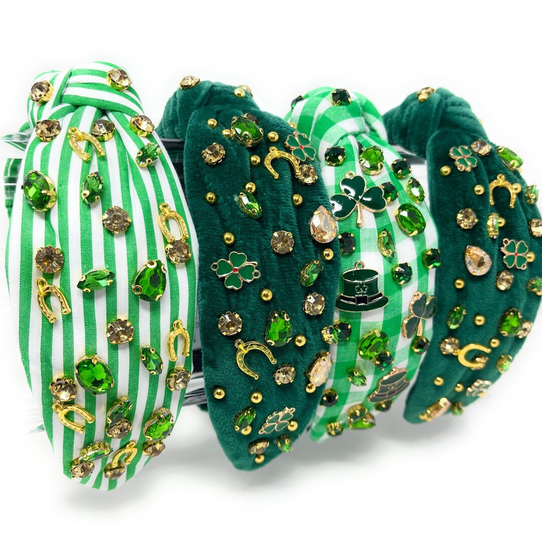 Handmade St Patrick's Custom Jeweled Knot Headbands for the Holidays, Green St Patricks Knot Head... | Etsy (US)