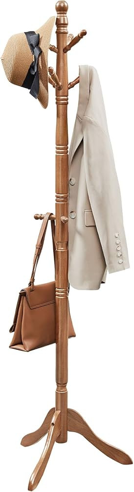 VASAGLE Solid Wood Coat Rack and Stand, Free Standing Hall Coat Tree with 10 Hooks for Hats, Bags... | Amazon (US)