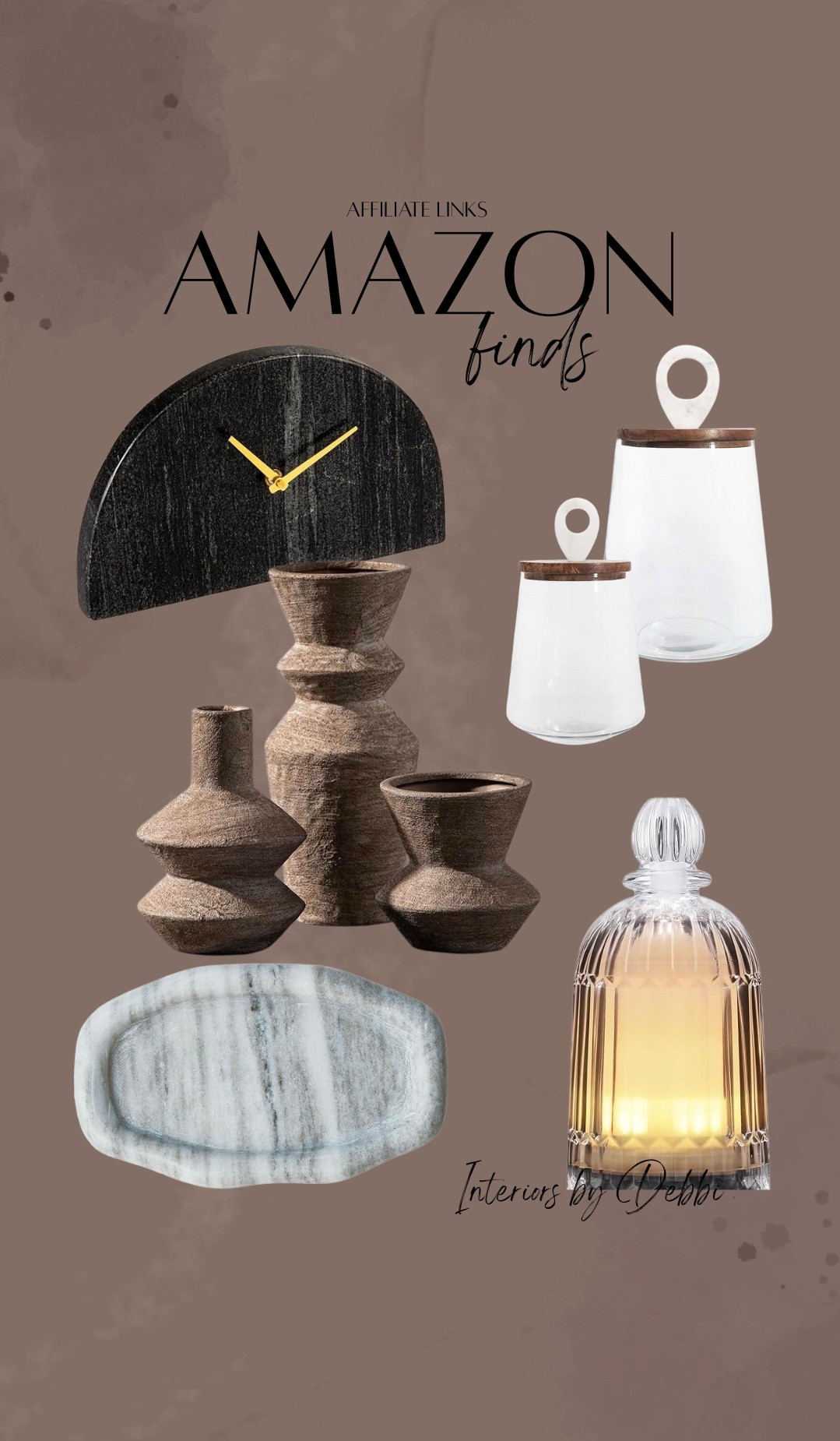 Amazon Finds
Marble clock, glass storage jars, vases, marble tray, diffuser, transitional home, modern decor, amazon find, amazon home, target home decor, mcgee and co, studio mcgee, amazon must have, pottery barn, Walmart finds, affordable decor, home styling, budget friendly, accessories, neutral decor, home finds, new arrival, coming soon, sale alert, high end look for less, Amazon favorites, Target finds, cozy, modern, earthy, transitional, luxe, romantic, home decor, budget friendly decor, Amazon decor #amazonhome

#LTKGiftGuide #LTKHome #LTKHoliday