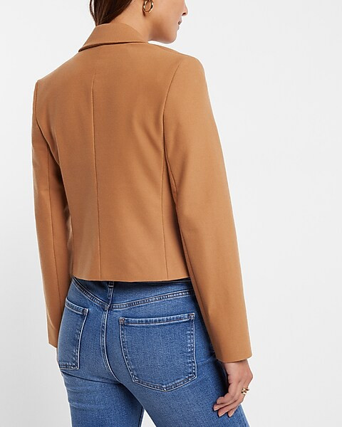 Peak Lapel Double Breasted Novelty Button Cropped Blazer | Express