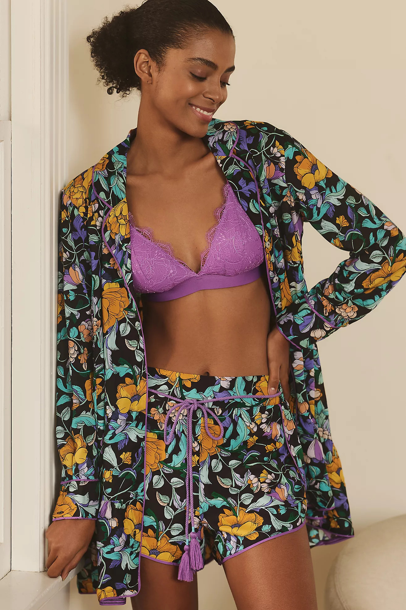 Alexandra Farmer Long-Sleeve Pajama Shorts Set | Anthropologie (US)