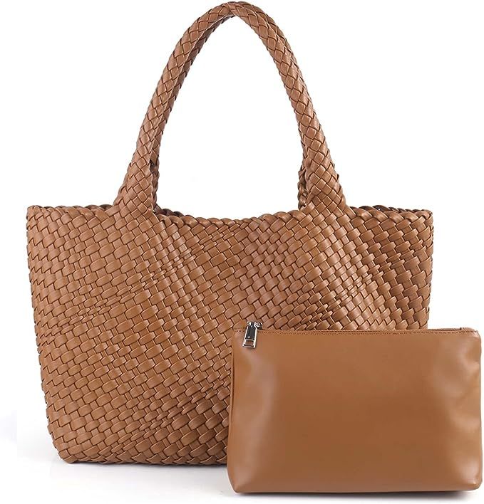Vipost Woven Tote Bag for Women, Large Vegan Leather Beach Bag with Purse, Top-handle Travel Hand... | Amazon (US)