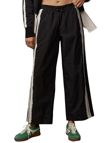 MINSURE Women Baggy Track Pants Lace Side Stripe Drawstring Elastic Waist Wide Leg Parachute Pants with Pockets(Black-M) | Amazon (US)