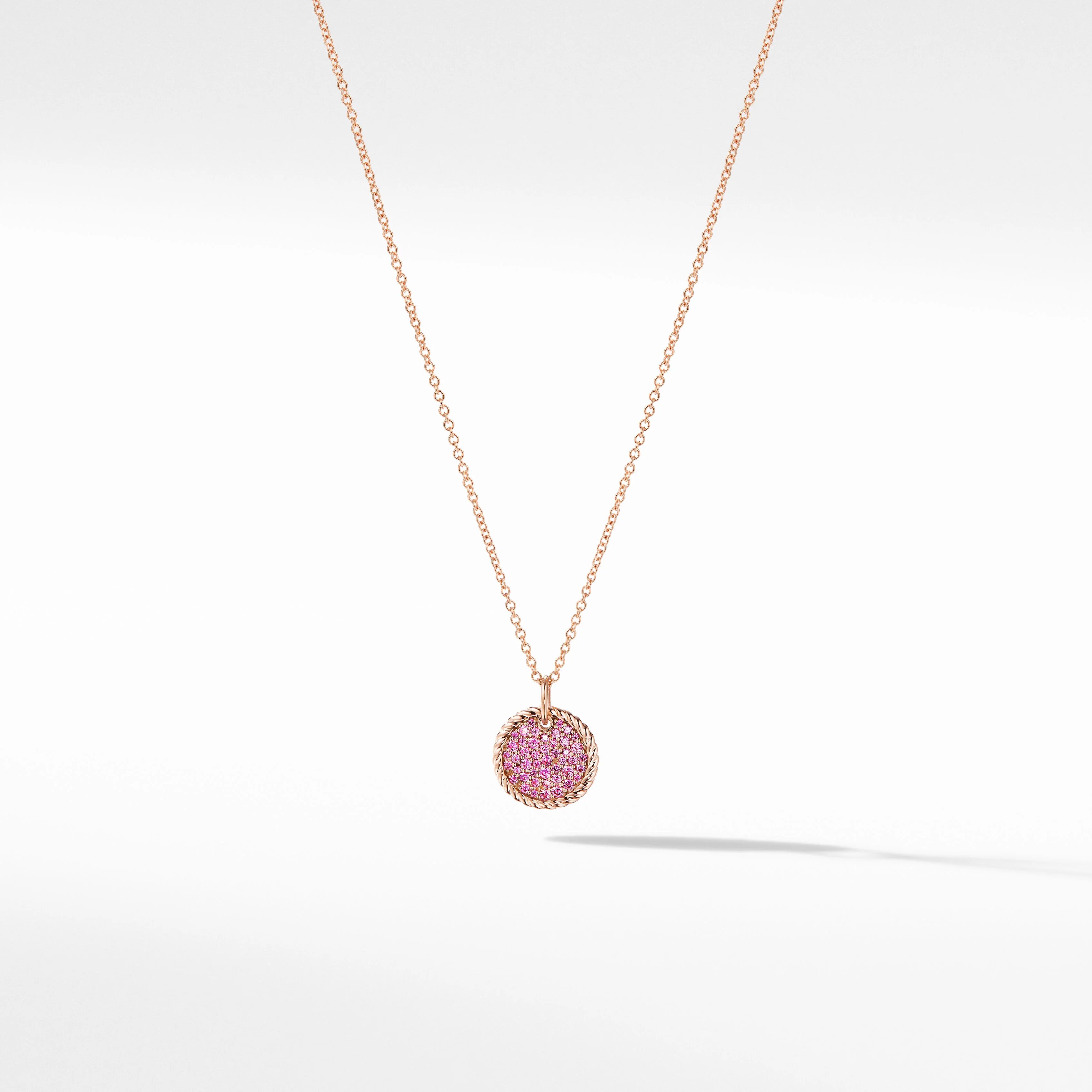 Cable Collectibles® Pavé Plate Necklace in 18K Rose Gold with Pink Sapphires | David Yurman