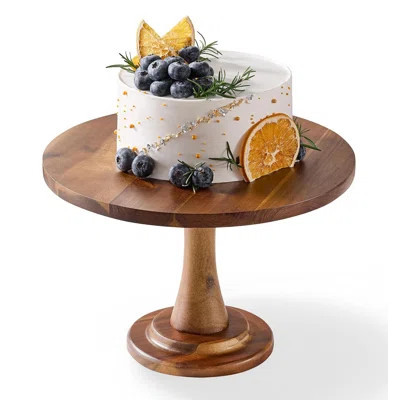 Acacia Wood Cake Stand (12 Inch)- Round Pedestal for Cupcake and Cake Display | Wayfair North America