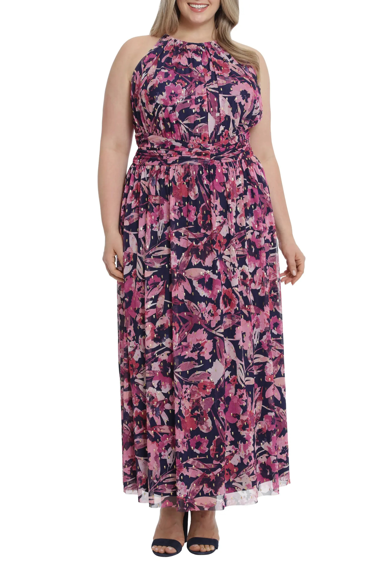 Floral Halter Neck Ruched Maxi Dress | Nordstrom Rack
