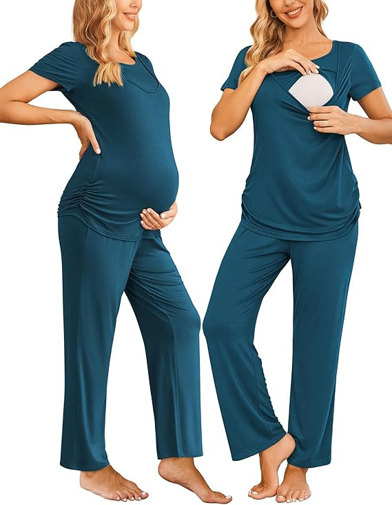 Ekouaer Women Maternity Nursing Pajama Set Breastfeeding Sleepwear Set Short Sleeve Top & Pants P... | Amazon (US)