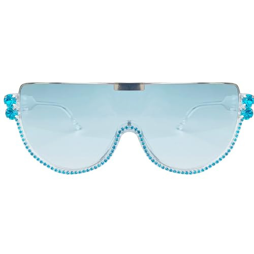 mincl Oversized Sunglasses Women Men Luxury Big Frame Mask Glasses Goggle Flat Top Clear Eye Protection Glasses Shade UV400 (Diamond&Sky Blue) | Amazon (US)