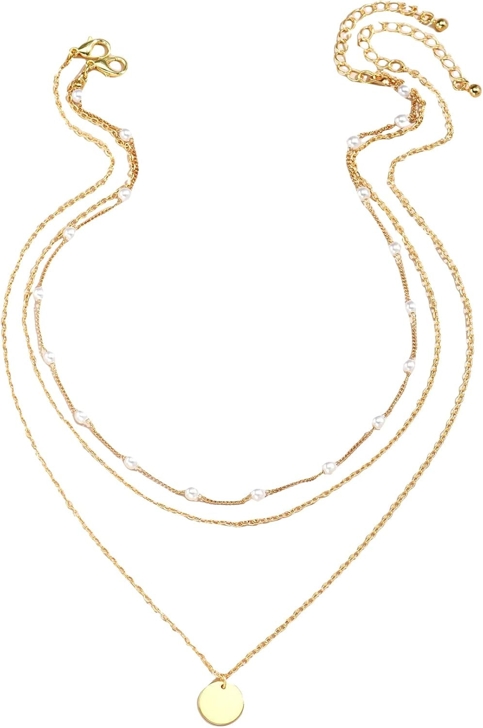 GORGLITTER Women's 2PCS Layered Choker Necklace Faux Pearl Coin Necklaces Set Gold One Size | Amazon (US)