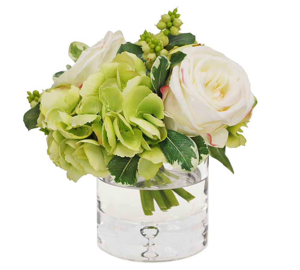 Faux Hydrangea & White Rose Mixed Composed Arrangement | Pottery Barn (US)