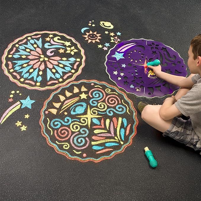 ChalkScapes Mandala Stencils and Outdoor Sidewalk and Driveway Chalk Kit, Includes 30 Chalks, 2 S... | Amazon (US)