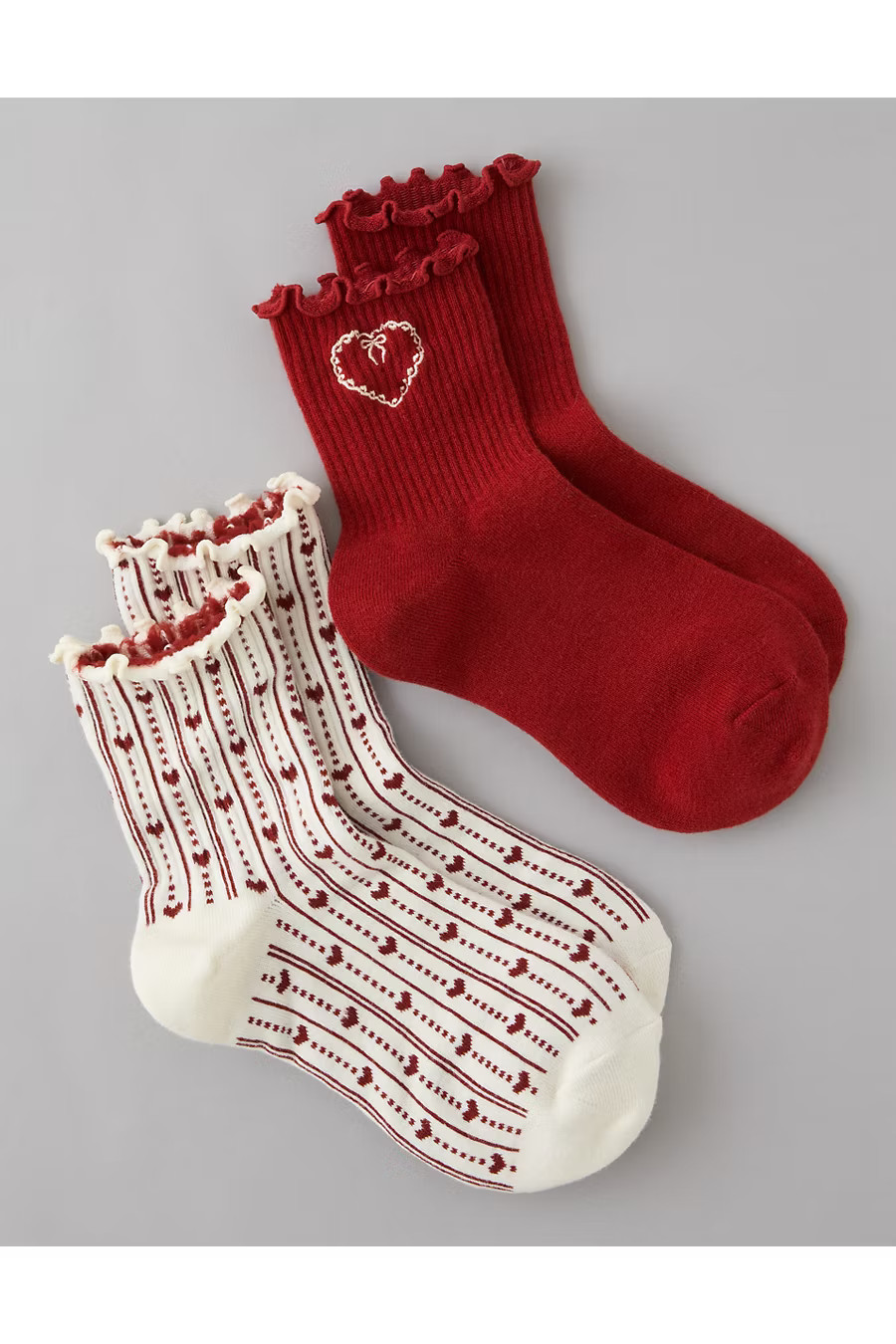AE Valentine's Day Cropped Crew Socks 2-Pack Women's Red Velvet One Size | American Eagle Outfitters (US & CA)