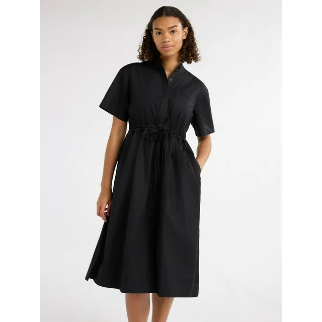 Free Assembly Women's and Women's Plus Cotton Double Tie Utility Midi Dress with Short Sleeves, S... | Walmart (US)
