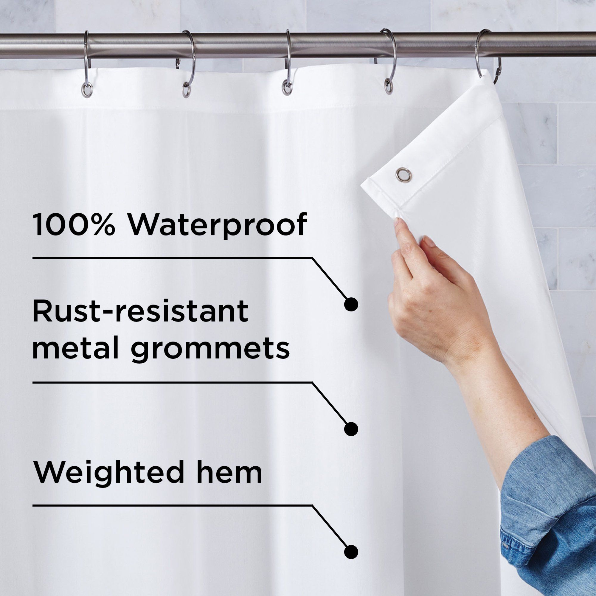 Better Homes & Gardens Ultimate Shield 100% Waterproof Machine Washable Fabric Shower Liner, Whit... | Walmart (US)