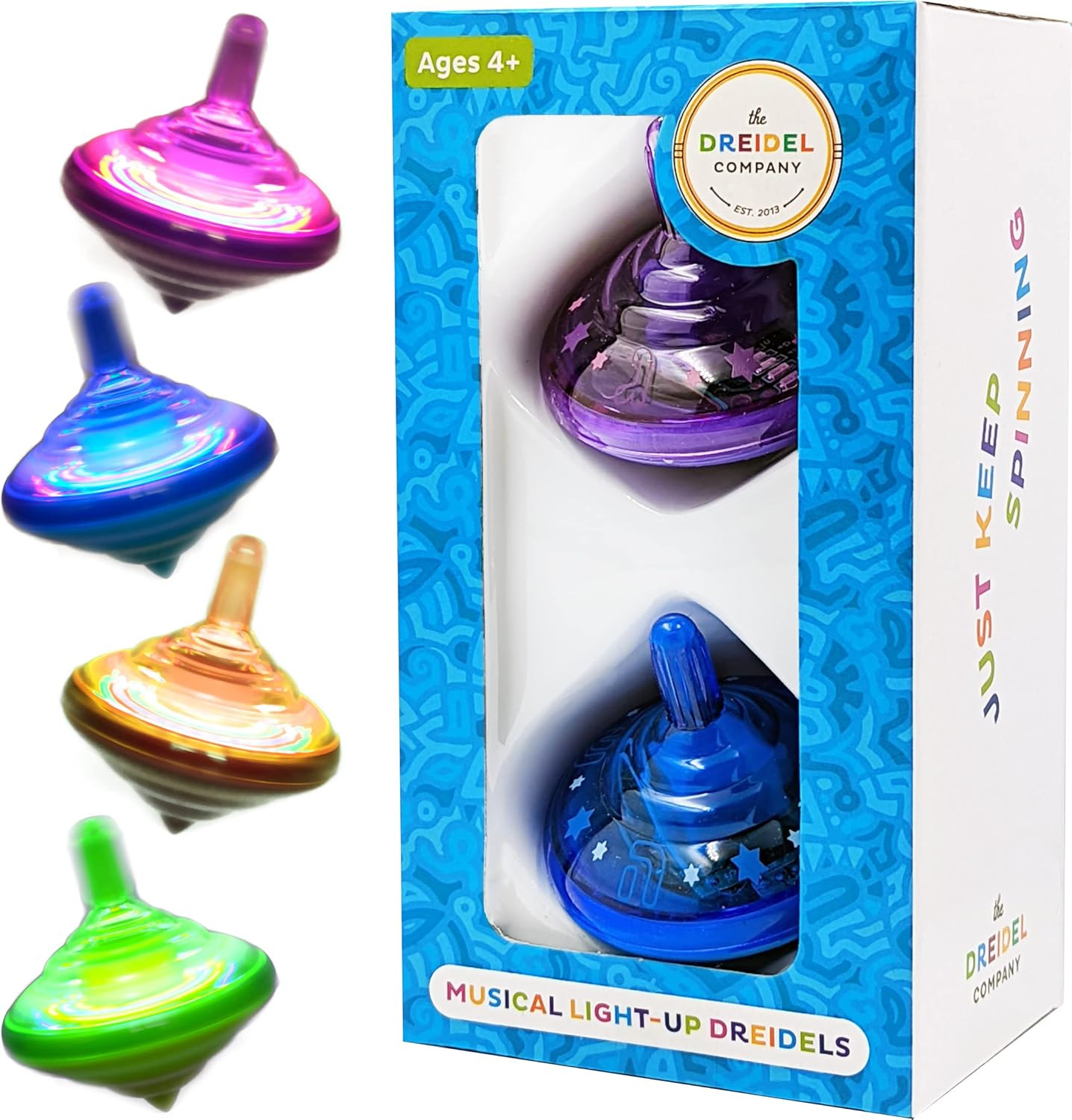 Hanukkah Musical Light-Up Dreidel Spinning Tops Set, Plays 2 Classic Hanukkah Songs, Assorted Col... | Amazon (US)