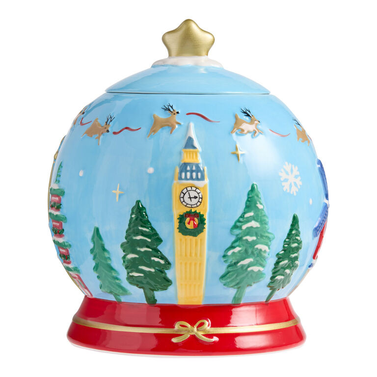Santa's Journey Snow Globe Hand Painted Figural Cookie Jar | World Market
