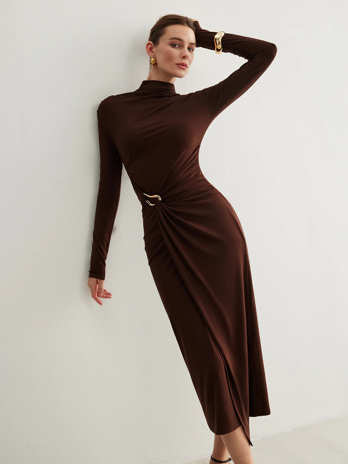 Irregular Metal-Ring Slit Pleated Dress | Commense