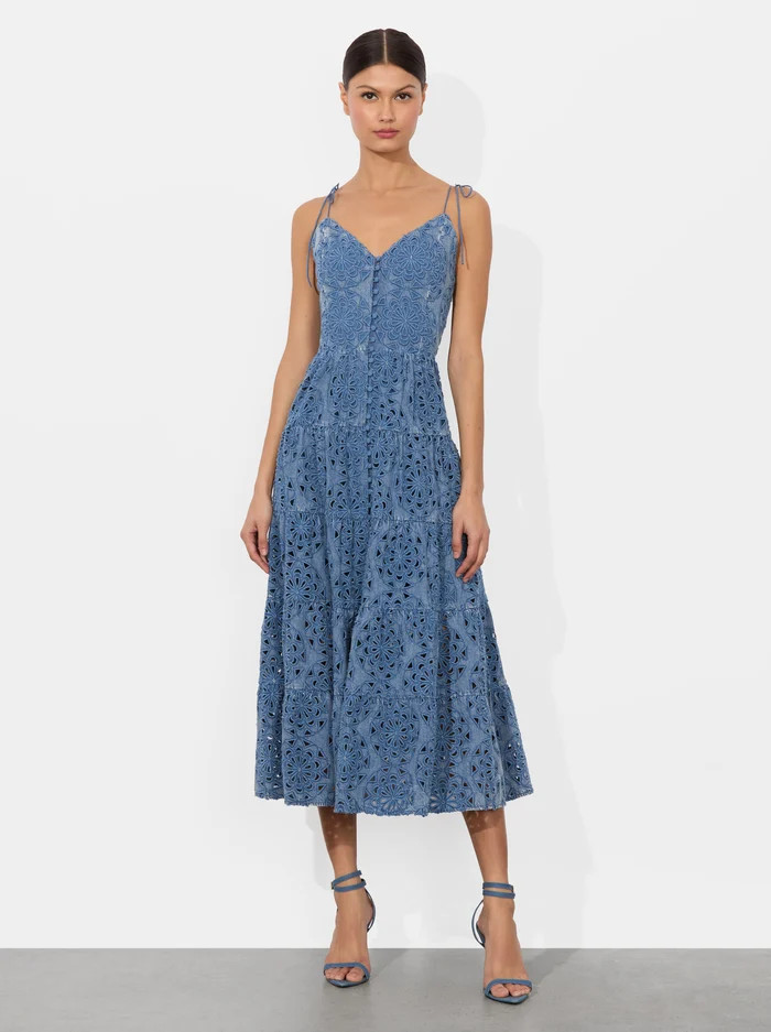 SHANTI TIERED MIDI DRESS | Alice + Olivia