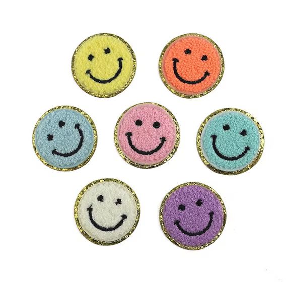 ADHESIVE Smiley Face With Gold Glitter Chenille Patch Smiley | Etsy | Etsy (US)