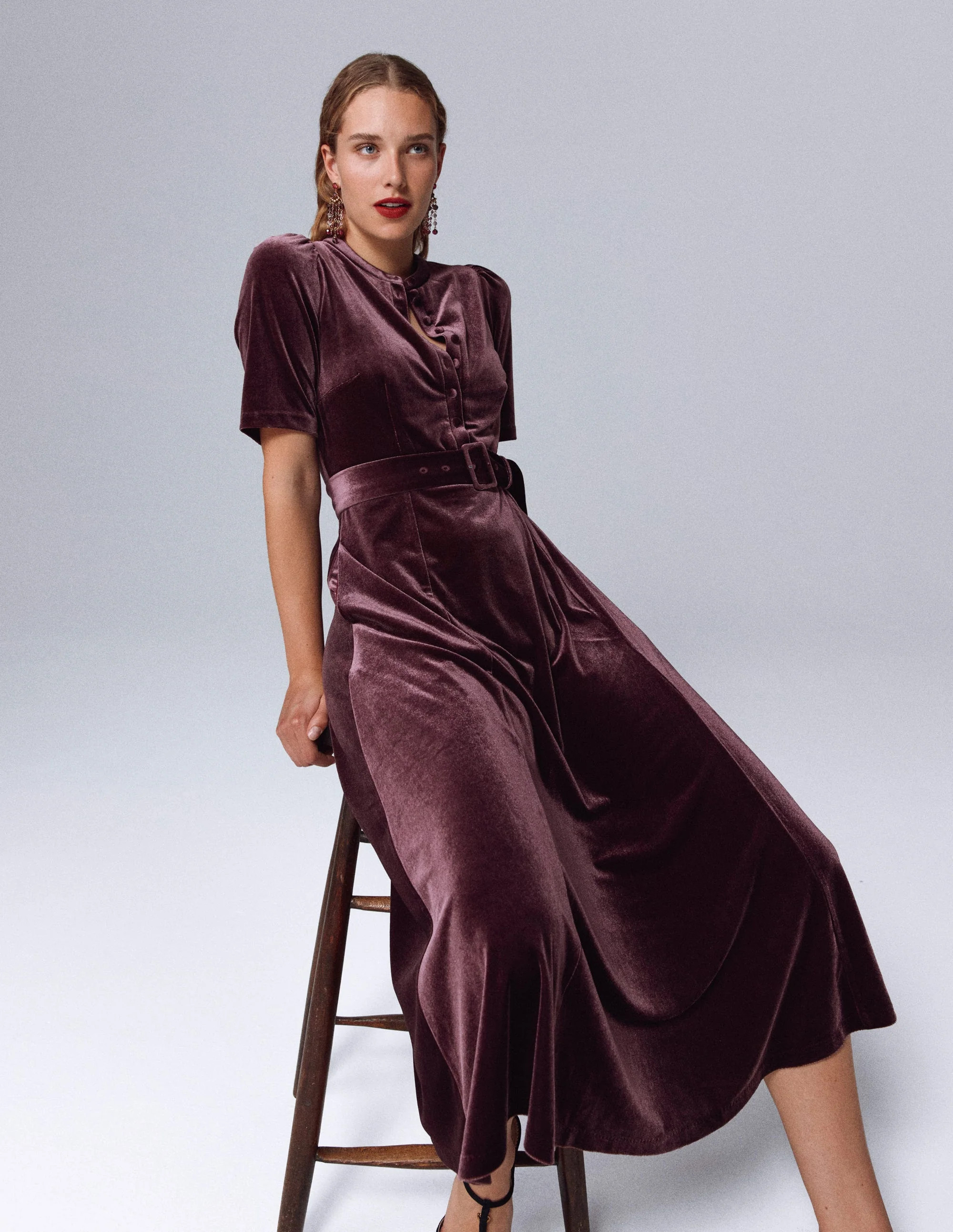 Kate Velvet Shirt Dress-Dark Cherry | Boden (US)
