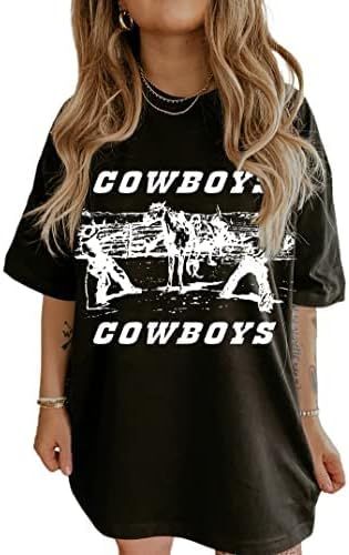 Remidoo Women's Funny Cowboy Horses and Letter Print Shirt Loose T-Shirt Oversized Graphic Tees Q... | Amazon (US)
