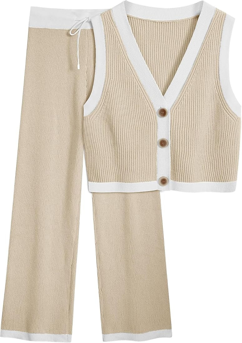 LILLUSORY 2 Piece Knit Sets Women's Summer Lounge Vest Sets | Amazon (US)