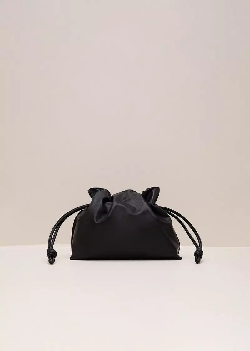 Black Leather Drawstring Soft Pouch Bag | Phase Eight