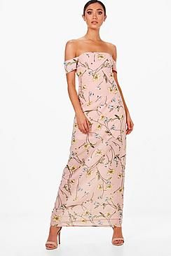 Chiffon Floral Off Shoulder Maxi Dress | Boohoo.com (US & CA)