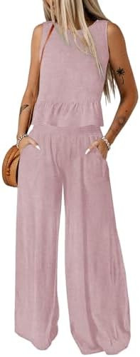 Dokotoo Pants Sets Women 2 Piece Outfits Sleeveless Round Neck Tank Tops Matching Sets for Women ... | Amazon (US)