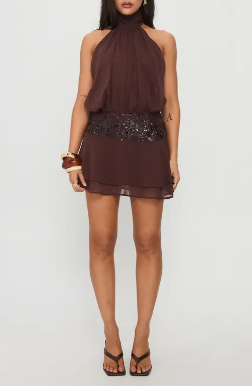 Princess Polly Zenayda Open Back Drop Waist Sequin Minidress in Brown at Nordstrom, Size 4 | Nordstrom