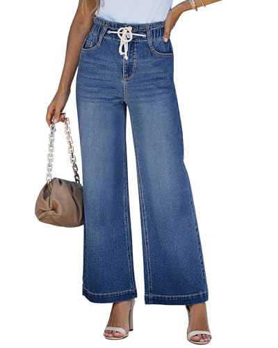 LookbookStore Wide Legged Jeans for Women Stretch Wide Leg Jeans for Women High Rise Baggy Jeans for Women Womens Plus Size Jeans Darkness Blue Size X-Large Fits US Size 16 - Size 18 | Amazon (US)