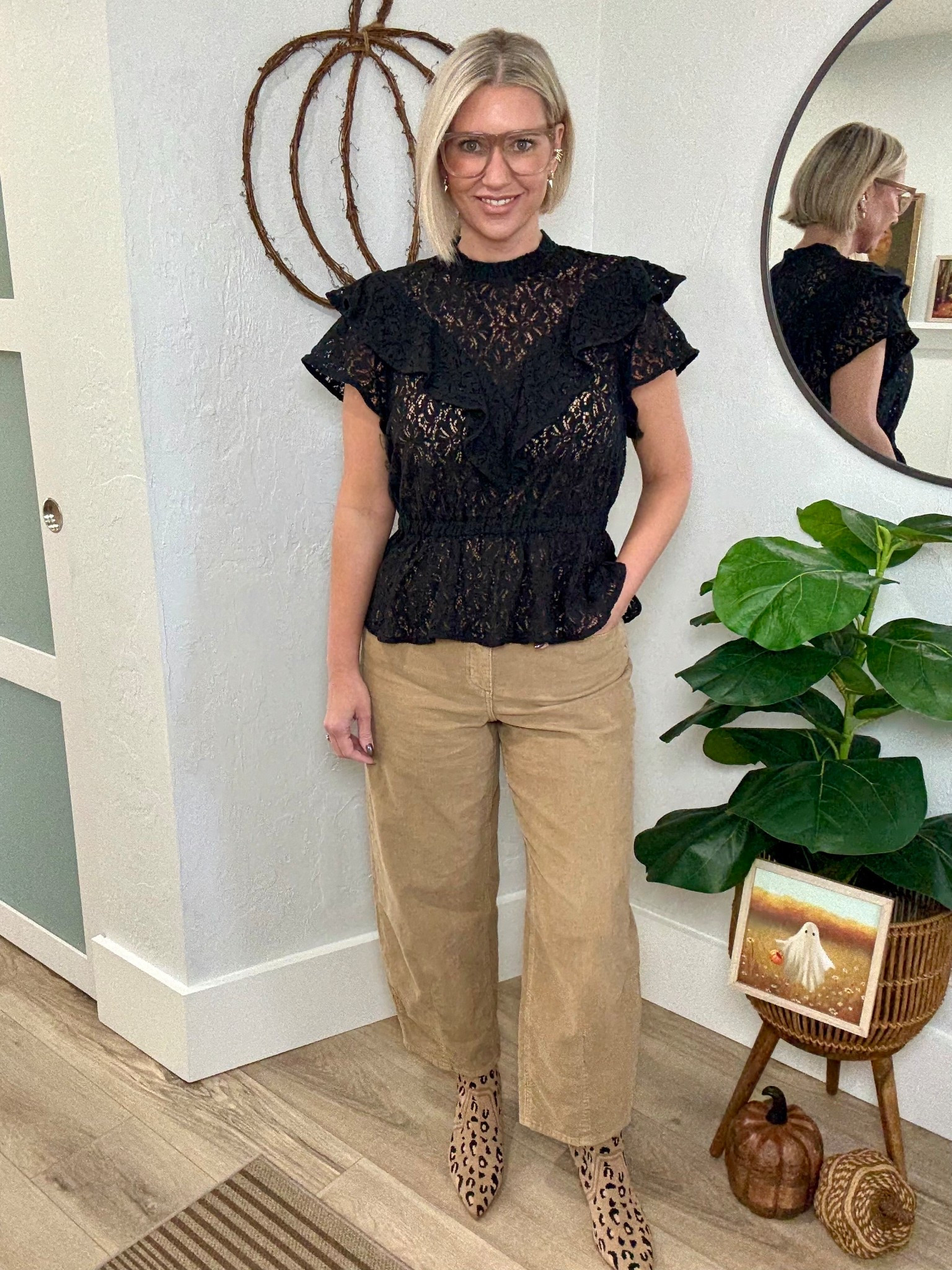 I love the juxtaposition of the corduroy and lace. 

This top is from the Scoop brand at Walmart. I love the peplum style waist! I’m wearing a medium. 

These corduroy barrel jeans are perfect for fall. They add such a fun flair to any fall outfit. I’m wearing an 8. 

My boots are from CosyIsland but I will also link a similar pair. 

Fall outfit, fall style, affordable fashion,  

#LTKFindsUnder50 #LTKOver40 #LTKStyleTip