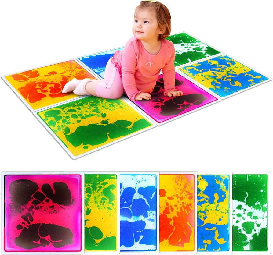 Sensory Floor Tiles for Kids Toddlers: 6 Pack Liquid Play Mats, 12"x12" Squares Autism Sensory Pu... | Amazon (US)