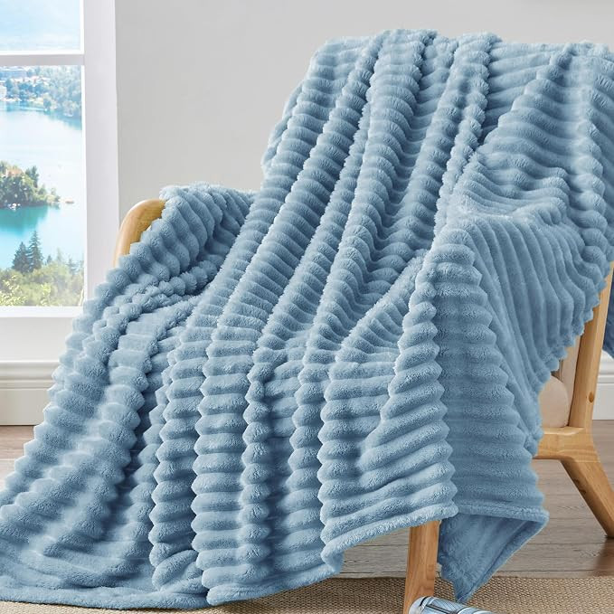 BEDELITE Fleece Throw Blanket for Couch - 300GSM Soft & Warm Fluffy Light Blue Blanket, Decorativ... | Amazon (US)