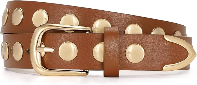 JASGOOD Women Fashion Leather Belt Punk Studded Belt for Jeans Pants Dresses | Amazon (US)